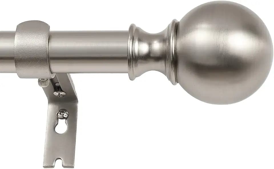Brushed Nickel Window Treatment Curtain Rods, 72 to 144 Inch, 1-Inch Diameter Thicken Single Telescoping Decorative Rods with Round Finial