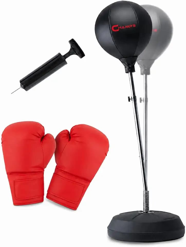 Champs MMA Freestanding Reflex Bag with Stand | Adjustable Height Punching Bag Dummy with Gloves | Home Boxing Training for Agility and Hand-Eye Coordination