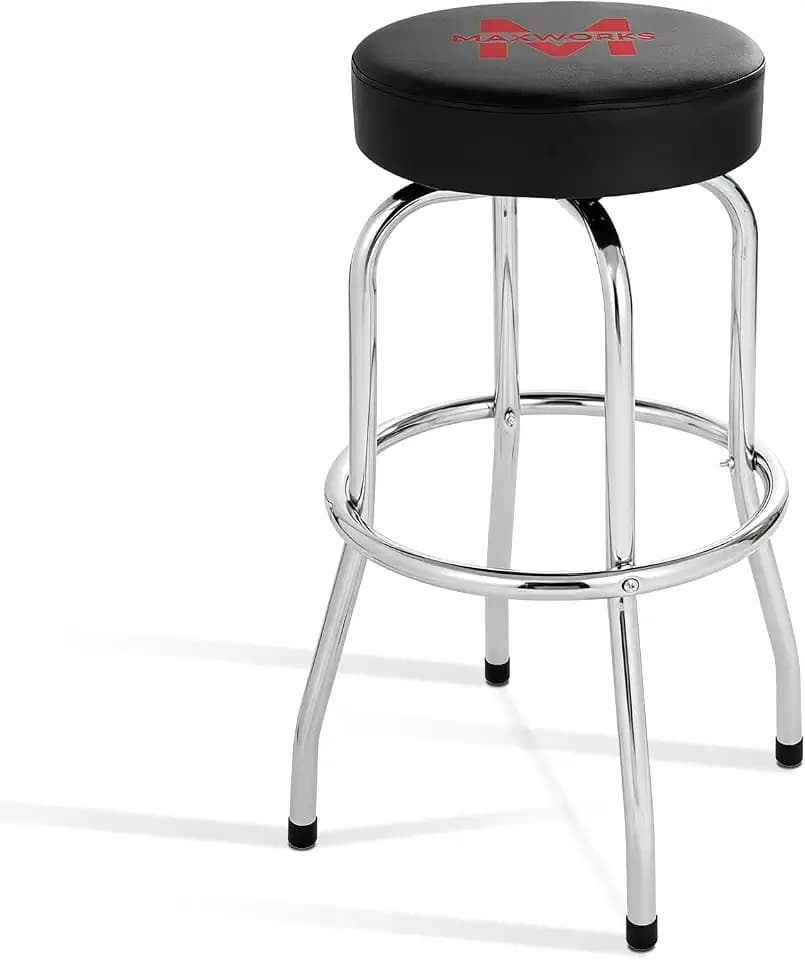 MaxWorks 51090 Swivel Bar Stool, Padded Seat with Chrome Plated Legs, Black, 300-Lb Capacity, 28-1/4" Tall, 14-1/2" Diameter Surface, Ideal for Garage, Shop, Workbench, Bar