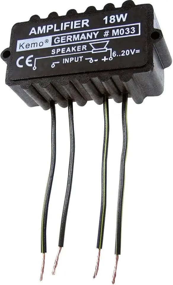 Kemo M033N Robuster Universal-Verstärker 18 W. Feuchtigkeits- und rüttelfest. Elektronische Sicherung gegen Überhitzung und Überlastung