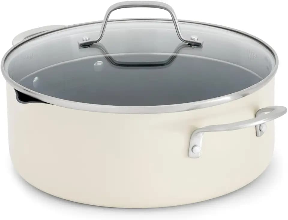 Calphalon Ceramic Nonstick 5 Quart Dutch Oven with Lid, Easy Cleanup Ceramic Pot for Soups, Stews, Braises, PFAS-Free Cookware, Dishwasher Safe, Flour