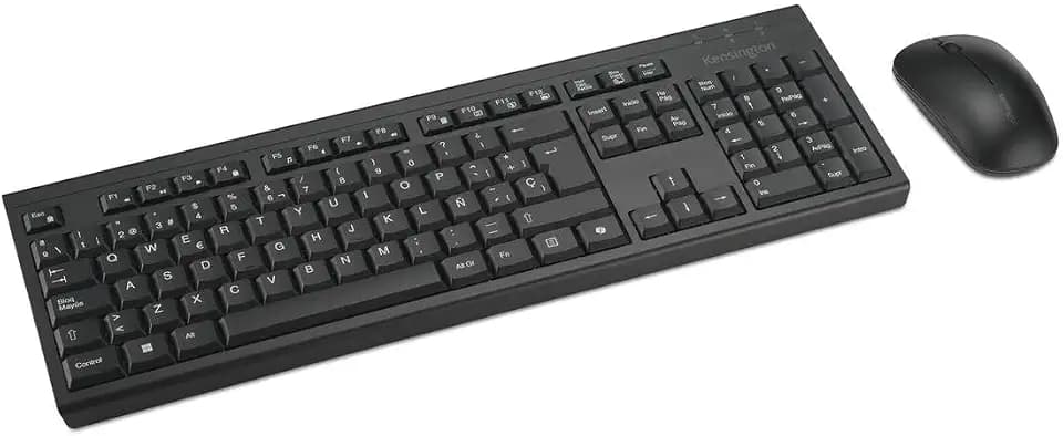 Kensington K75560ES KM270 EQ Combo aus kabelloser Tastatur und leiser beidhändiger Maus für PC und Notebook, 2,4 GHz und BT 5.0, spritzwassergeschütztes Design, QWERTY ISO-Layout, Schwarz