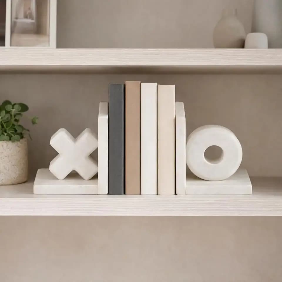 Sagebrook Home Chic Marble X and O Bookends, Set of 2 Sophisticated White, 5-Inch - Elevate Your Shelves with Style & Elegance, Idea, Trendy Home Decor