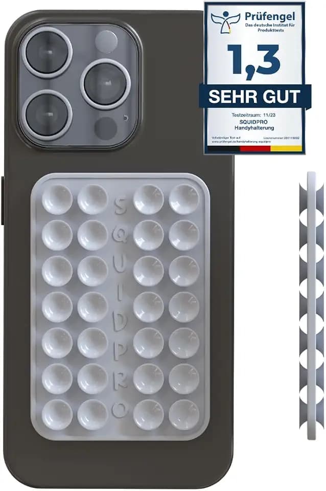 ECO - Saugnapf Handyhalterung, doppelseitig, abnehmbar, freihändig, rutschfest, starker Halt für Kurze Selfies und Videos, kompatibel mit iPhone und Android, 6 x 9 cm (Steel Blue)