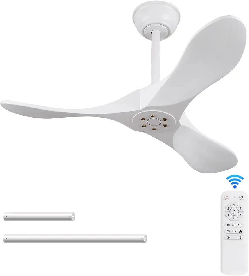 36 Inch White Ceiling Fan no Light with Remote, Wood Ceiling Fan without Light, 6 Speeds Reversible DC Motor for Indoor Outdoor Patios Farmhouse Kids Room