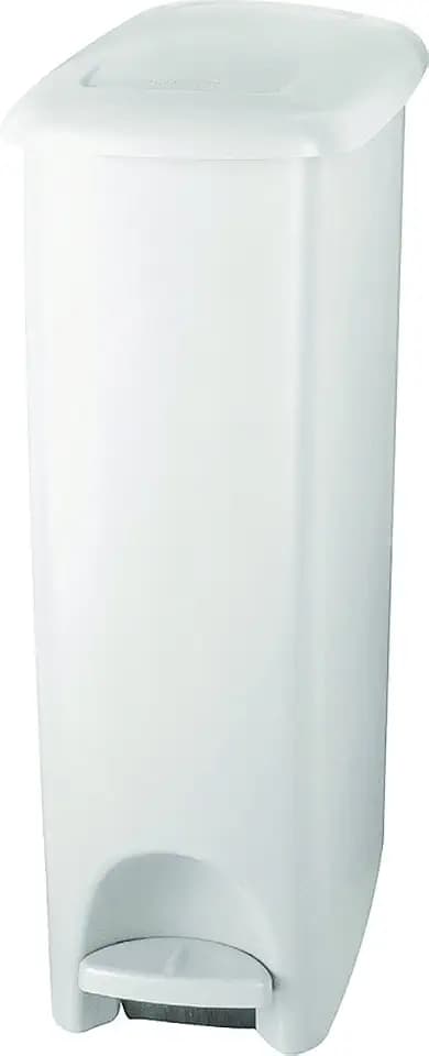 Rubbermaid Step On Lid Slim Plastic Trash Can for Home, Kitchen, and Laundry Room Garbage, 11.3 Gallon, White