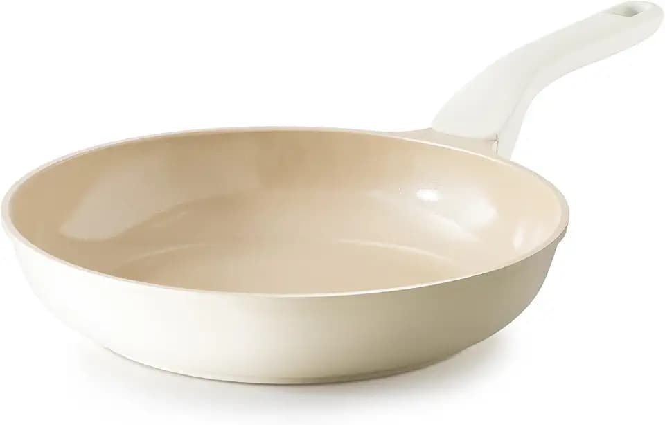 PRICUSIS Nonstick Ceramic Frying Pan, 8/10 Inch Skillet with Stay Cool Handle, Fully Coated, Induction Compatible, 100% Dishwasher Safe, PTFE PFAS & PFOA Free(10 Inch, Coconut White)