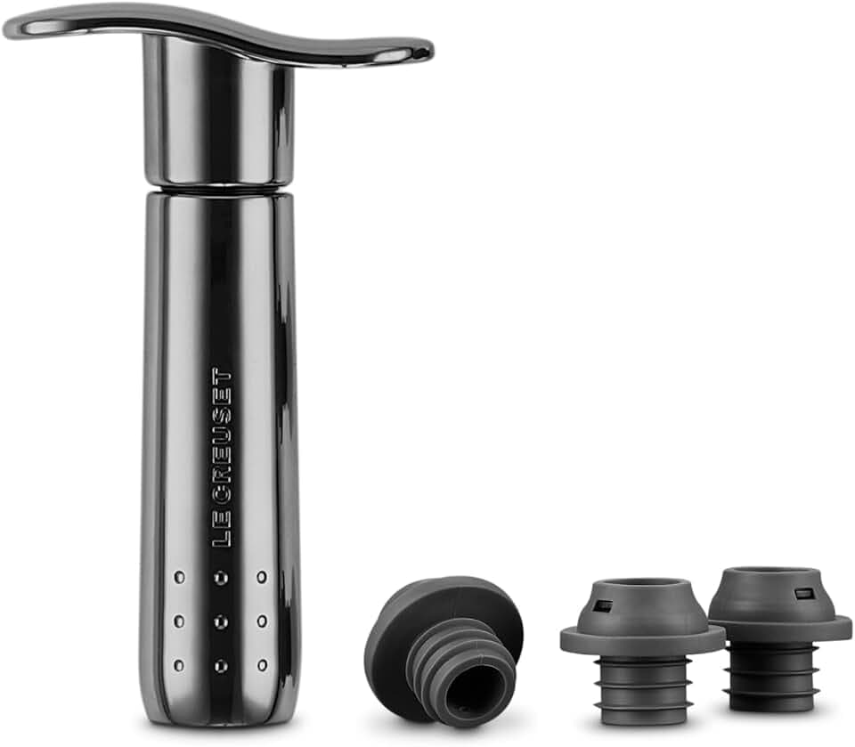 Le Creuset Wine Pump and 3 Stoppers, Black Nickel