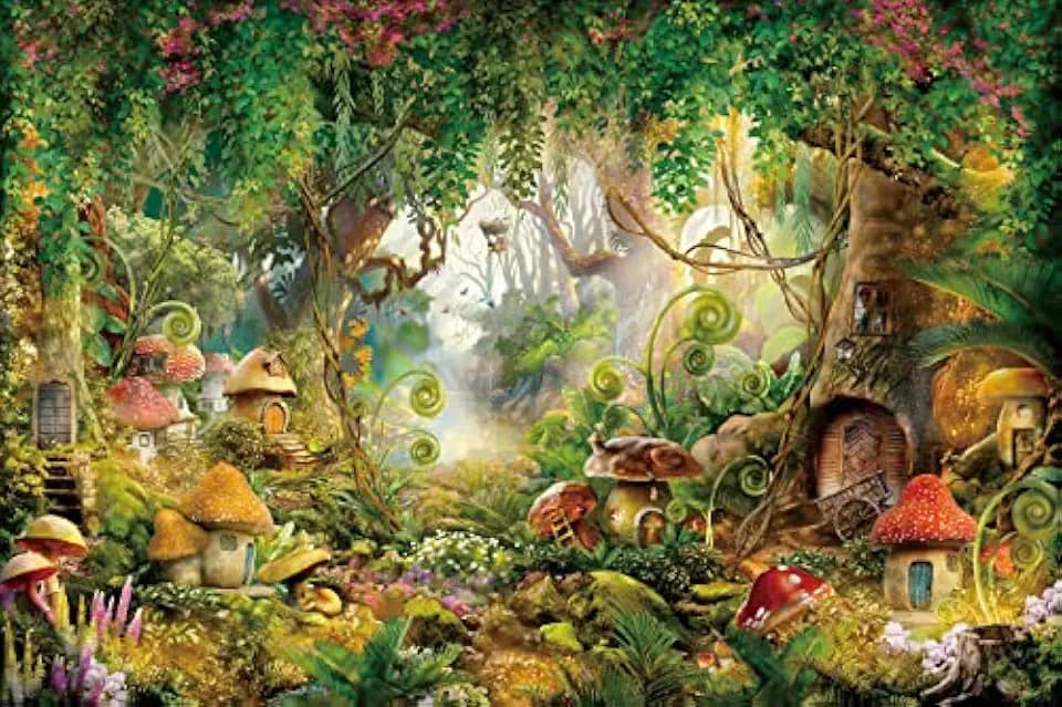 Renaiss 2,2 x 1,5 m Dreamy Wonderland Wald Hintergrund Märchen Märchen Pilz Magische Bäume Fotografie Hintergrund Baby Shower Kinder Mädchen Geburtstagsfeier Dekoration Vinyl Foto Studio Props