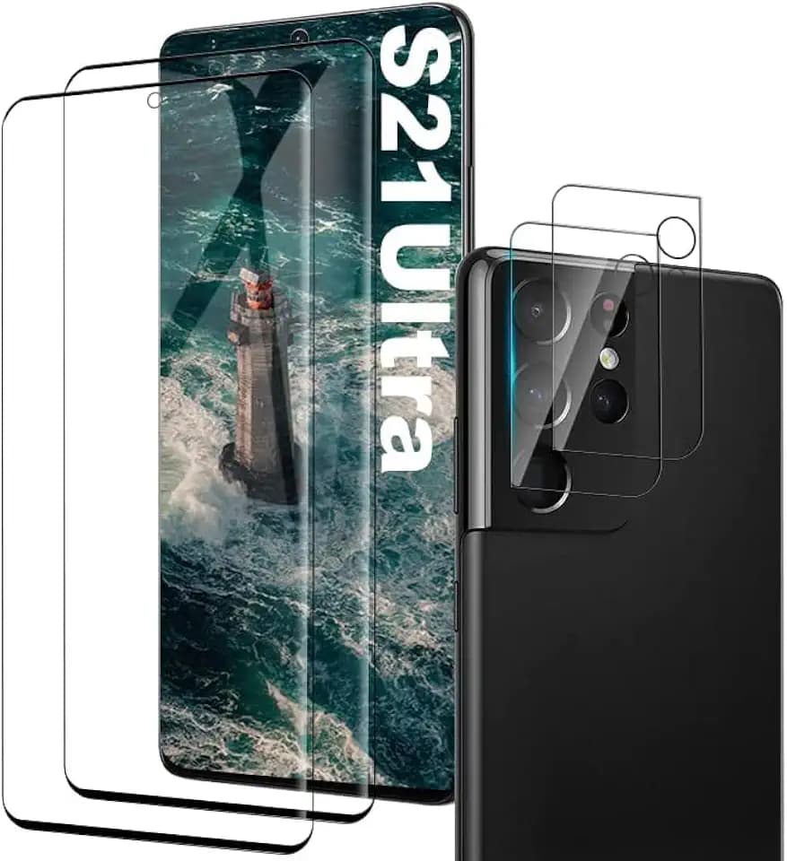 ZINFANDEL für Galaxy S21 Ultra Displayschutzfolie aus gehärtetem Glas, 2 Stück, Kamera-Displayschutzfolie – 9H Härte – Anti-Kratzer – Blasenfrei – HD Displayschutzfolie für Samsung Galaxy S21 Ultra