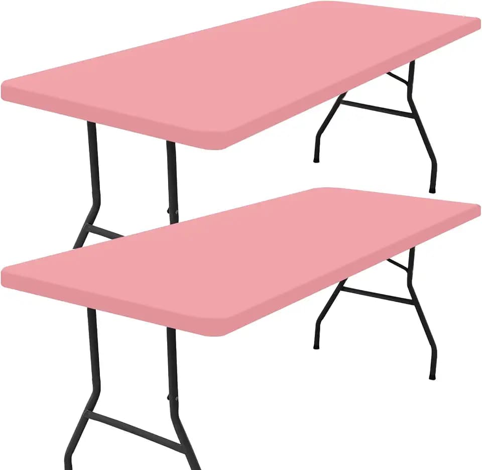Smiry 2 Pack Rectangle Picnic Table Cloth, Waterproof Elastic Fitted Tablecloths, Washable Polyester Rectangular Patio Table Cover for Camping, Indoor and Outdoor (Dusty Pink, 30"x72")