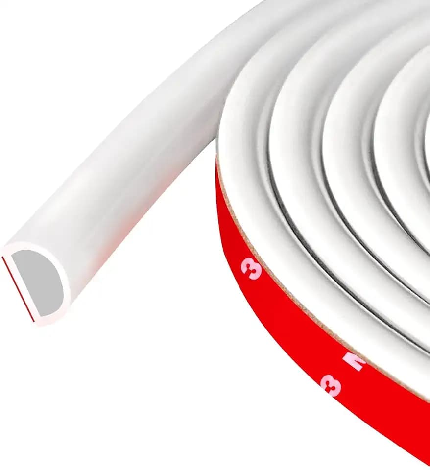 Weather Stripping Door Seal Self Adhesive Weather Strip Silicone D Shaped Door Seal Strip for Door Frame/Window Seal, 20FT, White Color (9/16" W × 15/32" T)