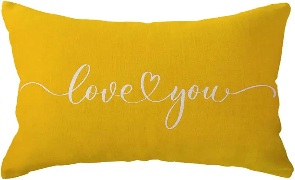 Love Lumbar Throw Pillow Covers - Couples Gift for Anniversary/Wedding/Engagement, Valentine's Day Quote Pillow Cases, 12 x 20 Inch for Sofa/Bed/Couch (Yellow)