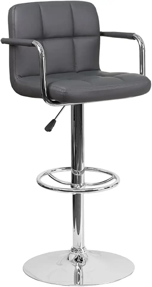Flash Furniture Vinyl Adjustable Barstool with Arms, Gray