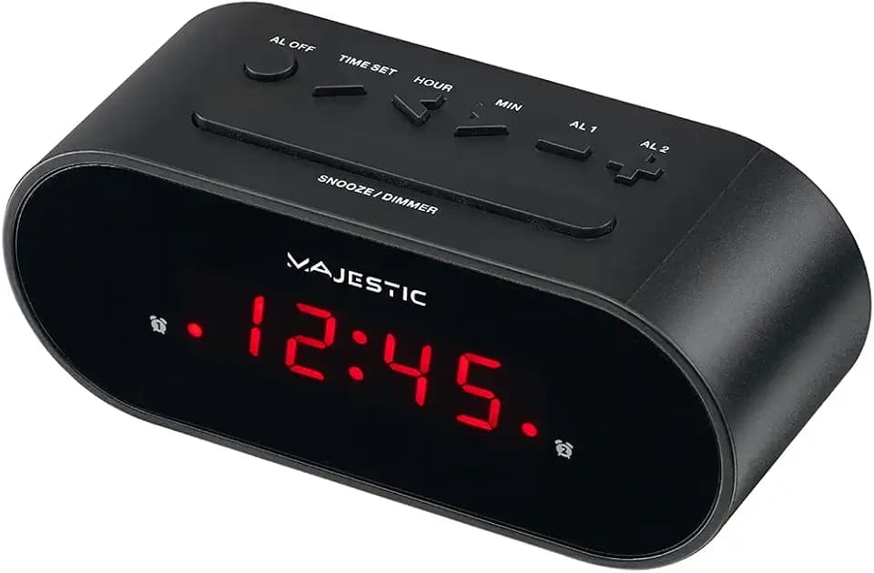 Majestic SVE 235 Digitaler Wecker mit LED-Display, Doppelalarm, Snooze, Schwarz