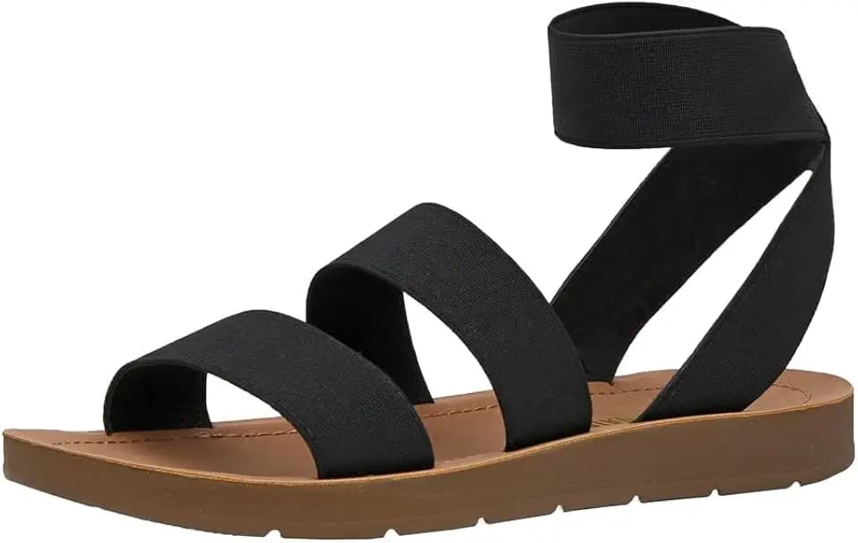 CUSHIONAIRE Indego Strappy Flat Sandals for Women with Elastic Upper, Arch Support and Memory Foam
