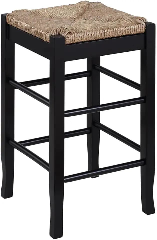 Boraam Square Rush Seat Counter Height Stool, 24-Inch, Black