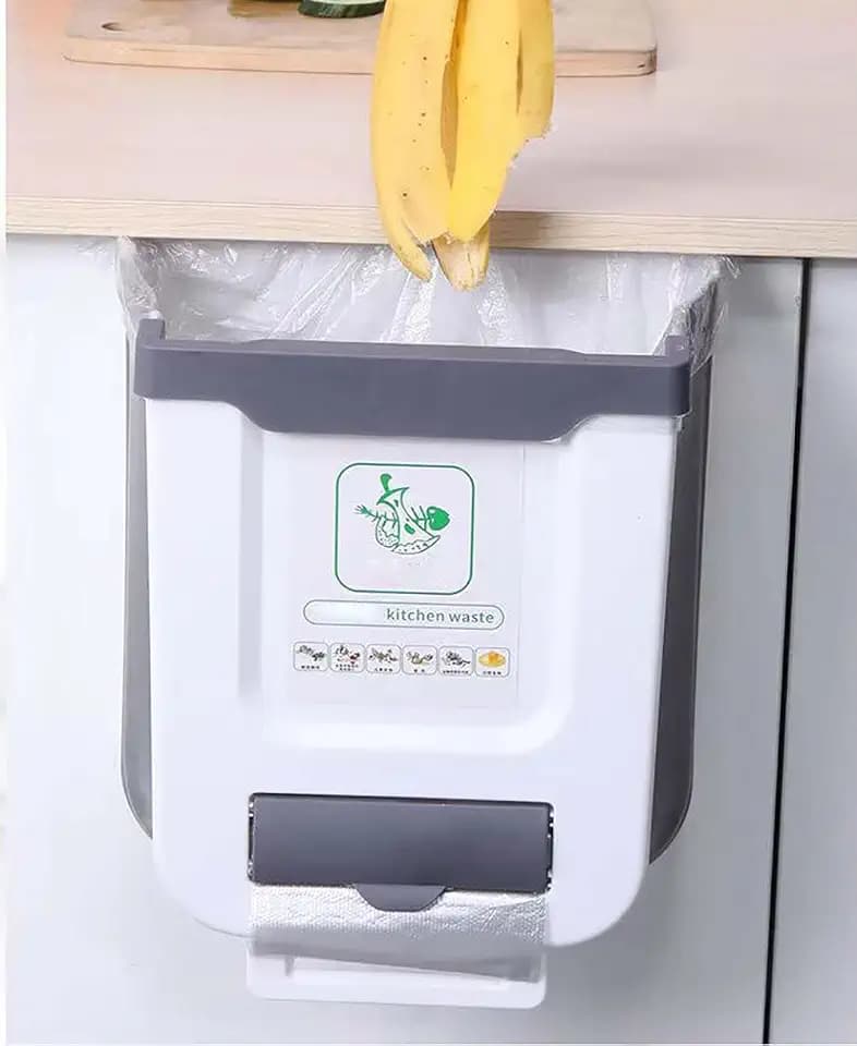 Hanging Kitchen Trash Can,2.6 Gallon Collapsible Waste Bin,Plastic Folding Hang Garbage Can for Cabinet Car Bedroom Bathroom Kitchen Office 11.3 * 10 * 6.9inch,White