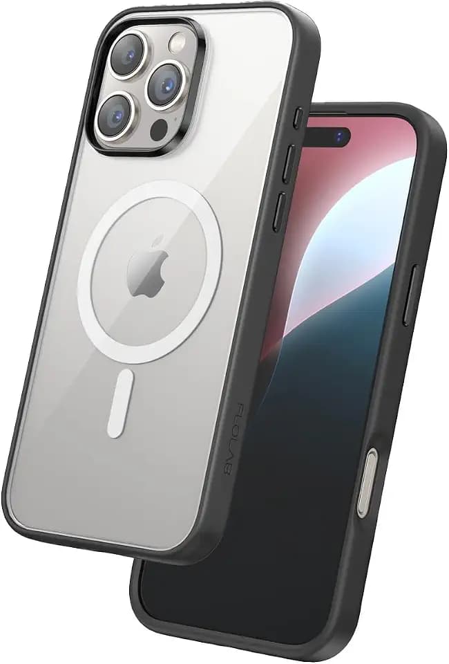 FLOLAB Surtect Tri-Fusion Magnetische Schutzhülle für iPhone 16 Pro Max, schützend, schlankes Design, Magsafe-kompatibel, Militärqualität, Schwarz/Transparent