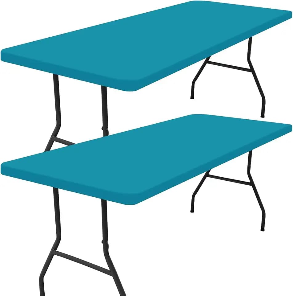 Smiry 2 Pack Rectangle Picnic Table Cloth, Waterproof Elastic Fitted Tablecloths, Washable Polyester Rectangular Patio Table Cover for Camping, Indoor and Outdoor (Teal, 30"x72")