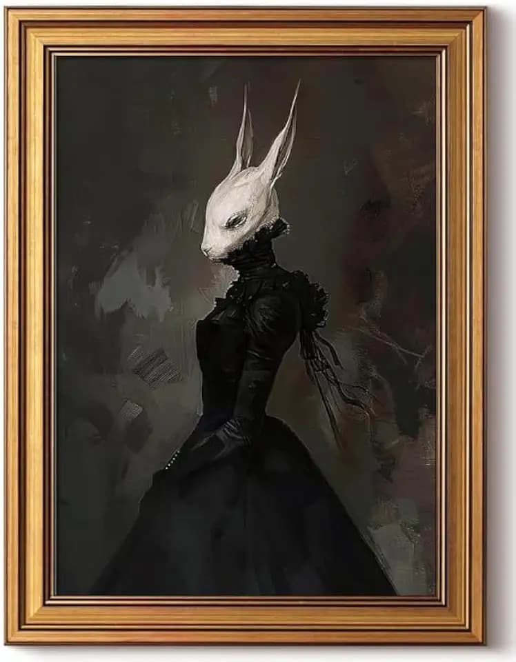Halloween Rabbit Lady Vintage Gold Framed Wall Art 16x24 inch