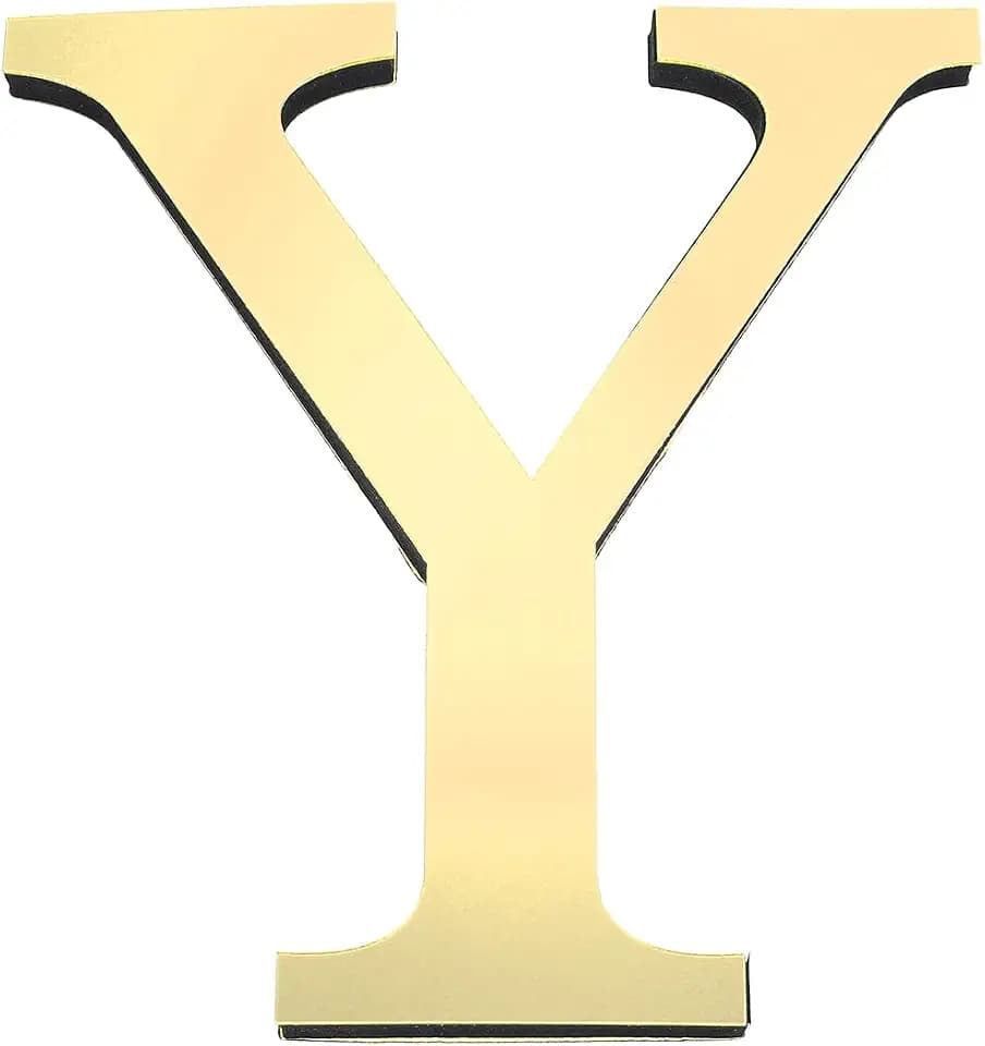 PATIKIL 7.87 Inch 3D Acrylic Alphabet Mirror Wall Stickers Letter Y Self-Adhesive Home Decor Letter Sign Art Sticker Decal for DIY Home Decoration Light Gold