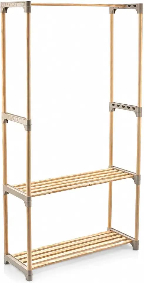 Honey-Can-Do Wood Garment Rack with 2 Shelves, Freestanding, Natural