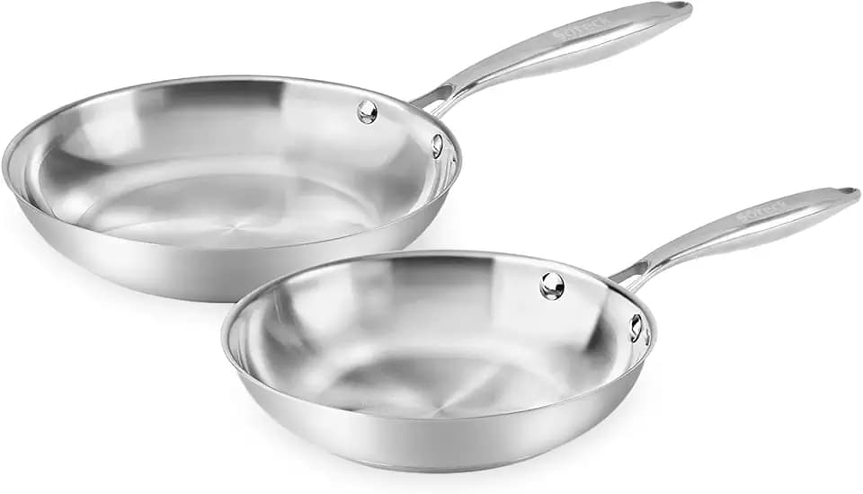 Suteck Tri-Ply 304 Stainless Steel Frying Pan Set, 8 & 10 Inch 2 Piece