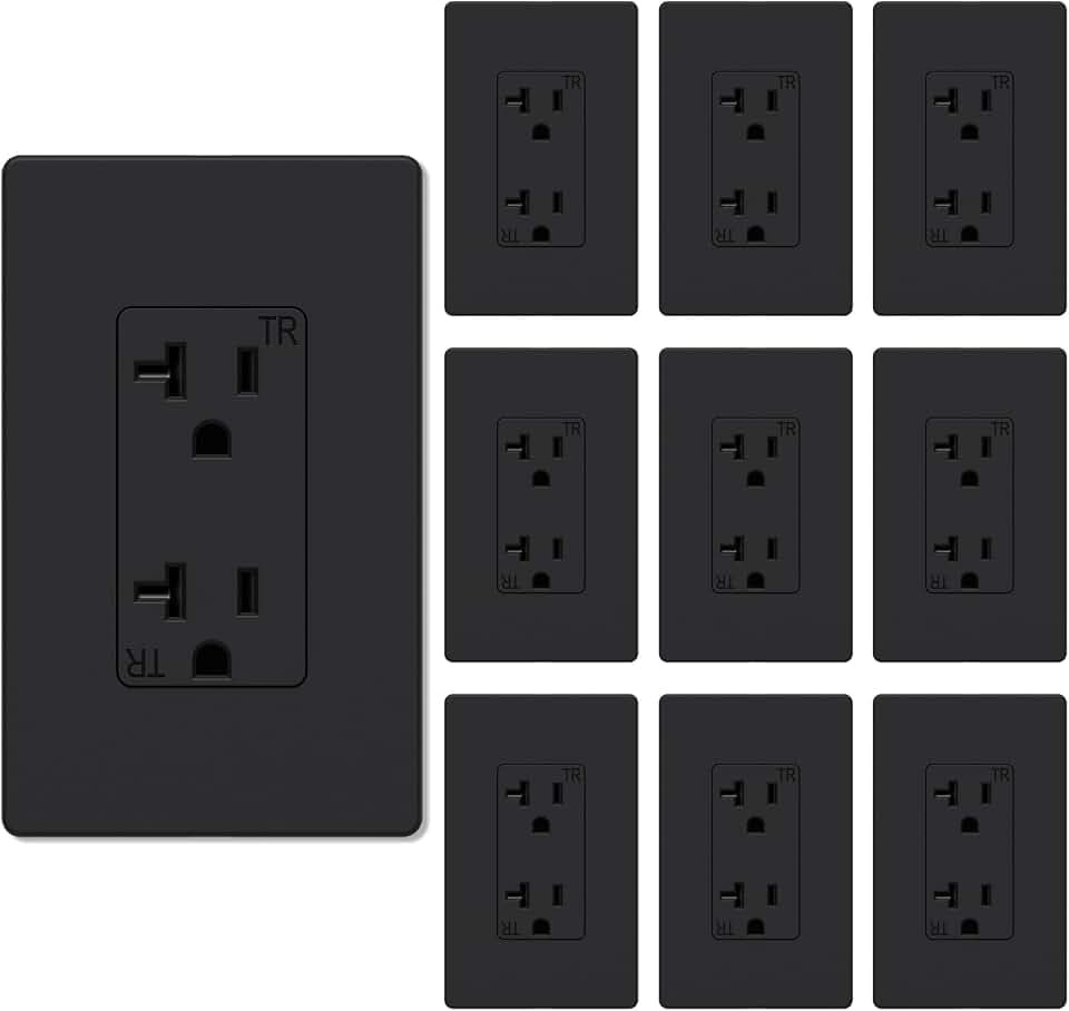 WEBANG 20 Amp Decorator Wall Outlet, Tamper Resistant Duplex Receptacle Outlet, Includ Screwless Electrical Outlet Plate, 20A 125V 2 Pole 3 Wire, Self-Grounding, ETL Listed, Matte Black, 10 Pack