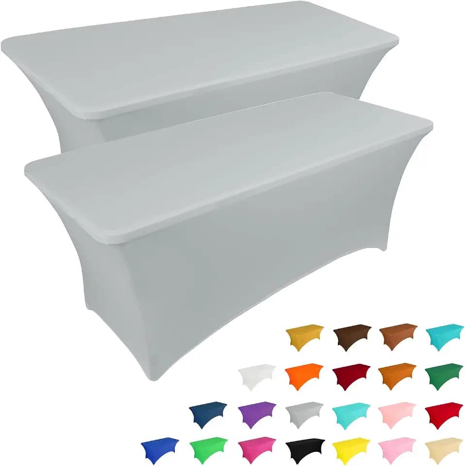 IVAPUPU 2 Pack 4FT Table Cloth for Rectangular Spandex Grey Table Cover