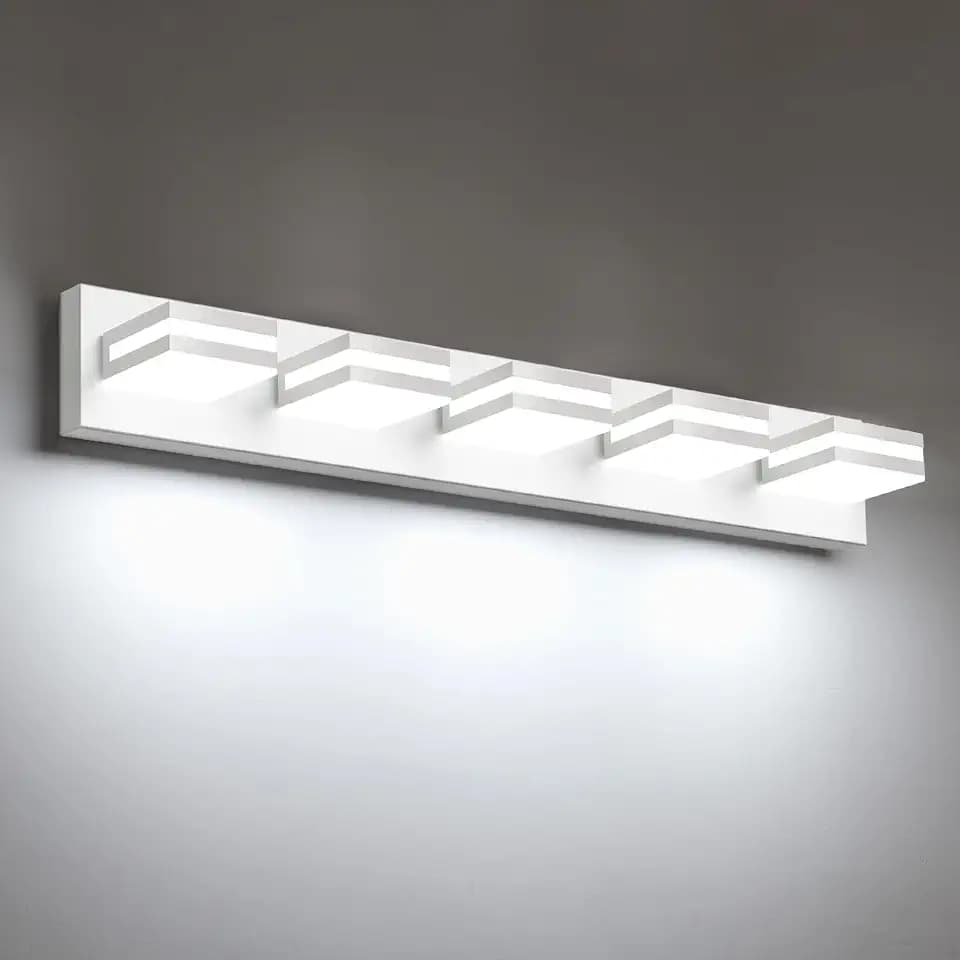 IZORRO LED Modern Bathroom Lights Fixtures(5-Light,Dimmable,360°Rotate),Matte White Acrylic Wall Lighting,Vanity Lights for Bathroom Over Mirror - 6000k 30In (No Assembly Required)