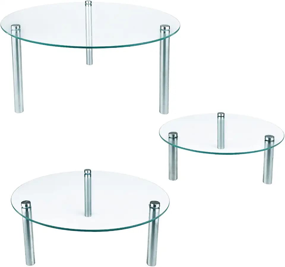 3 Pcs Round Tempered Glass Cake Stands Set 8 10 13 Inch Cupcake Holder