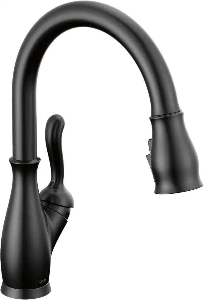 Delta Leland Matte Black Kitchen Faucet with Pull Down Sprayer, Traditional Single Hole Kitchen Sink Faucet, Single Handle, Matte Black 9178-BL-DST