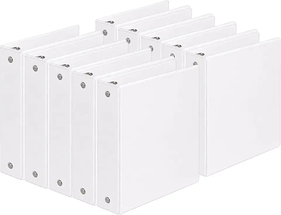SUIN Durable 2 Inch 3 Ring Binder, 10 Pack White Round Ring Binders for 8.5 x 11 Paper, Clear View Cover, 450 Sheet Capacity, Inner Pockets, PVC Free Office School Supplies