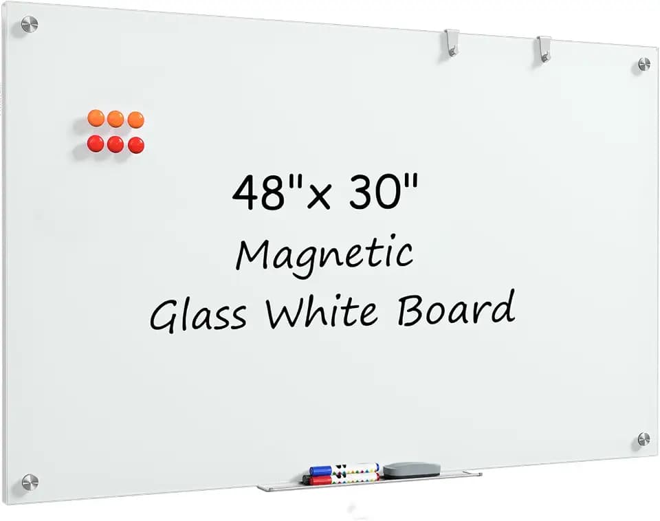 MaxGear Glass Whiteboard Tempered Magnetic Dry Erase Board 48x30 Inch