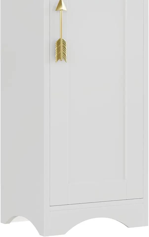 VECELO 71" Tall Narrow Bookshelf with Door, 8-Tier Adjustable Shelves Bookcase, Freestanding Storage Cabinet with Raised Base for Living Room Bathroom Office, White