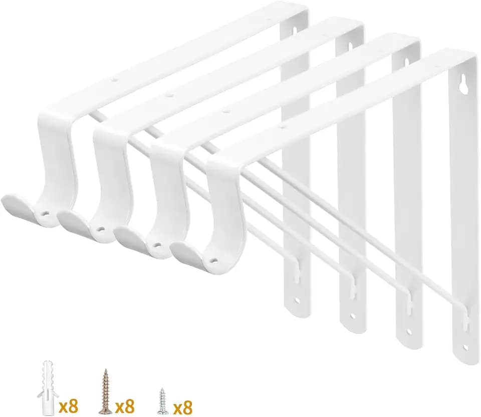 Yarssihha 4 Pack Closet Rod Bracket, 12 x 10.4 Inch Wall Mounted Closet Shelf Bracket, White Closet Rod Support Bracket with Screws
