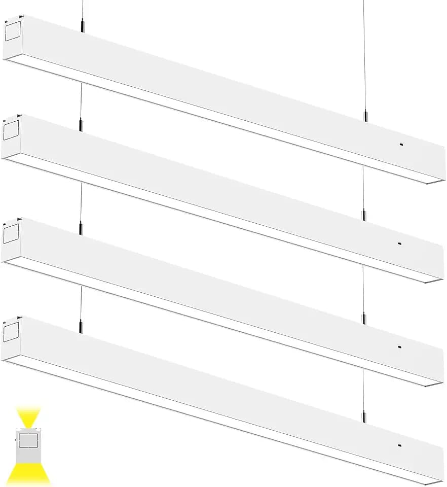 4FT LED Linear Light Fixture,35W Down + 15W Up Lights,5000LM,3/4/5000K 3CCT,0-10V Dimmable,ETL Certified,Linkable 8FT/12FT/16FT Lighting for Offices Shops Garage Colleges,4 Pack