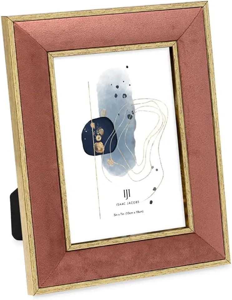 Isaac Jacobs 5x7 Terracotta Velvet Photo Frame, Metallic Gold Double Border