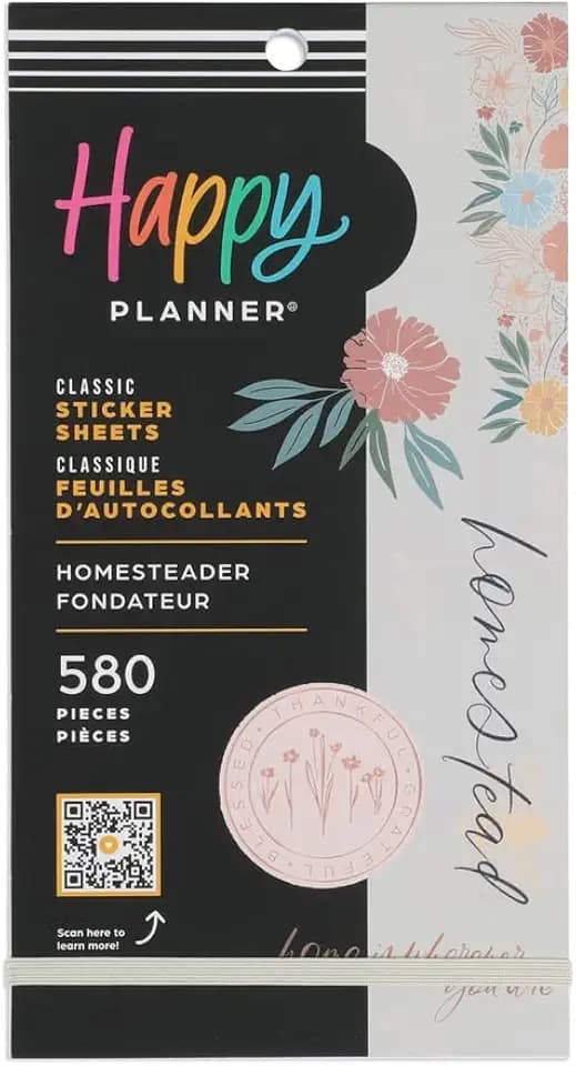 Happy Planner Sticker Pack for Calendars, Journals, and Diary Planners, Multicoloured Scrapbook Accessories, Homesteader Theme, Classic Size, 30 Sheets, 580 Total Stickers