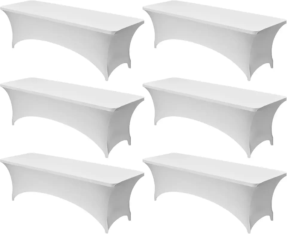 VEVOR 6 Pack Table Cloth for 8FT Rectangular Fitted Events, Wrinkle-Resistant Stretch White Table Covers, Washable Spandex Tablecloth Protector, for Party, Wedding, Cocktail, Banquet, Festival