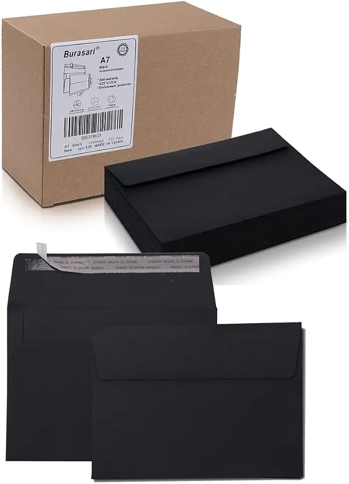 120Qty A7 Black Invitation envelopes 5.25x7.25Inches- windowless design 120GSM self-seal envelopes for invitations, greeting cards, invoices