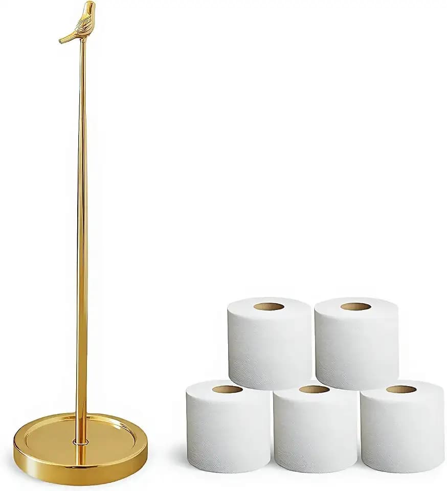 Bird Toilet Paper Holder Stand for 4 Rolls, Cute Animal Bathroom Decor, Funky Decorative Freestanding Toilet Roll Holder - Gold
