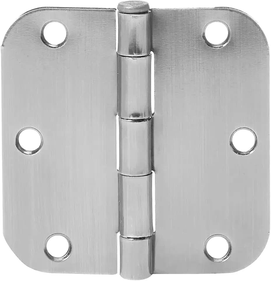 Amazon Basics Rounded Interior Door Hinges with Screws, 3.5" x 3.5", Satin Nickel, Curved Corners, 18-Pack