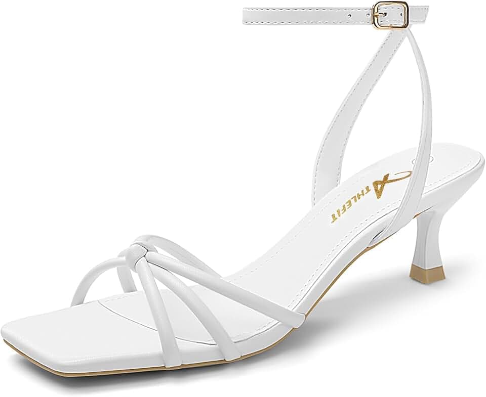 Athlefit Women's Kitten Heels Square Toe Strappy Heeled Sandals