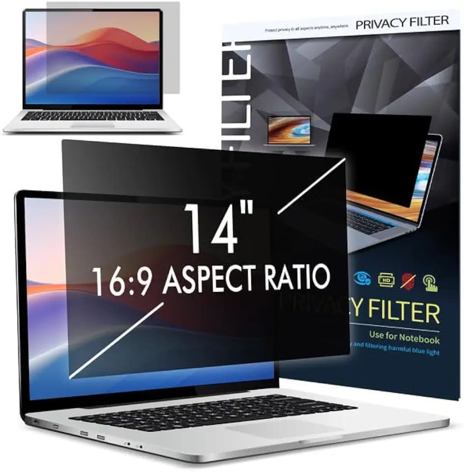 LAMA Blickschutzfolie für 14 Zoll Laptop, Blickschutzfilter Sichtschutzfolie Abnehmbarer Sichtschutz Displayschutz, Sichtschutzfilter Privacy Filter, Anti-UV/Anti Blaulicht/Blendschutz (16:9)