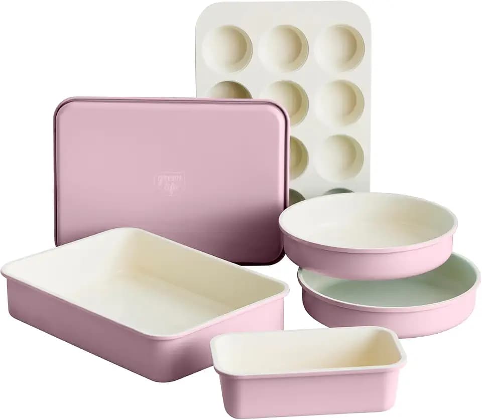GreenLife 6 Piece Ceramic Nonstick Oven Bakeware Set, Pink