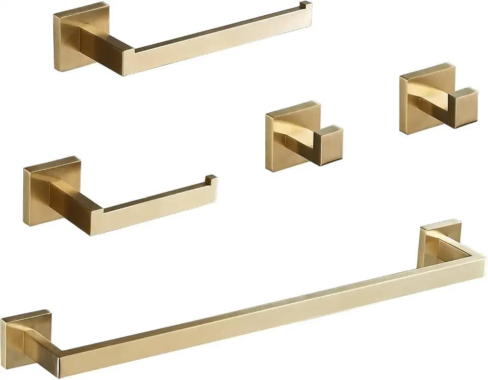 Bathroom Hardware Set 24-Inch Towel Bar,2pcs Towel Hook,Toilet Paper Holder,Hand Towel Holder Stainless Steel Brushed Gold Bathroom Accessories GTS3190BG