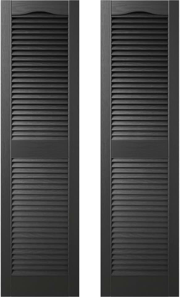 Builders Edge 14.5 in. W x 70 in. H, Custom Cathedral Top Center Mullion, Open Louver Shutters, Includes Matching Installation Spikes (Per Pair), 002 - Black