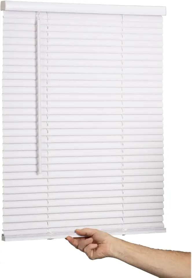 LOTUS & WINDOWARE Cordless Mini Blind, 1" Vinyl Slats, 34" Wide x 72" Long - White, Window Blinds for Home and Office, Interior Door Blinds - Light Filtering